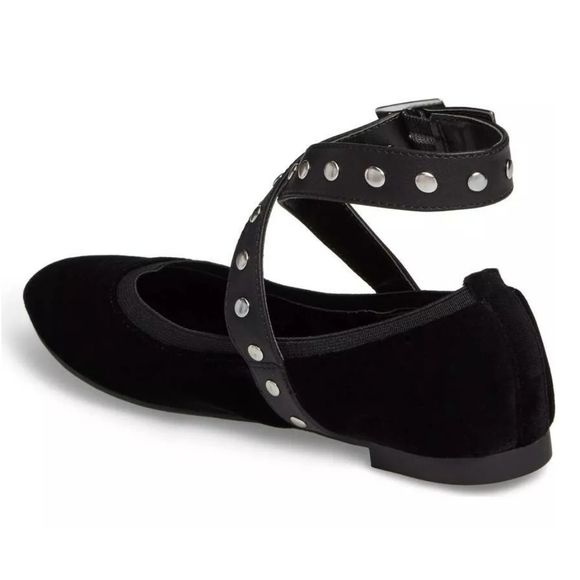 CHARLES DAVID Stud Ballet Flat Black Velvet Ankle Strap Whimsigoth NWOT 7.5 - Picture 3 of 8